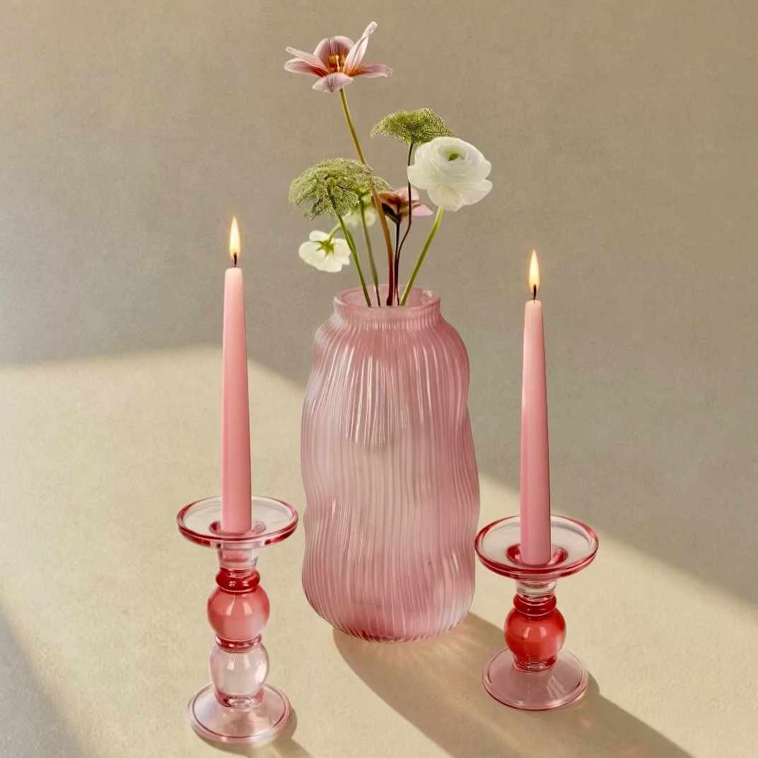 DOUBLE PINK BUBBLE CANDLE HOLDER